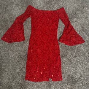 Red off the shoulder dress